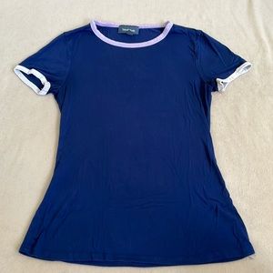 Navy ModCloth Ringer Short-Sleeved Tee, White and Lavender Trim, XXS